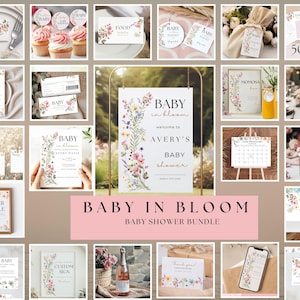 Wildflower Baby Shower Invitation Bundle: Editable Games & Decorations (Canva Template)