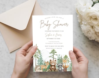Woodland Animals Baby Shower Invitation Template (Digital Download)