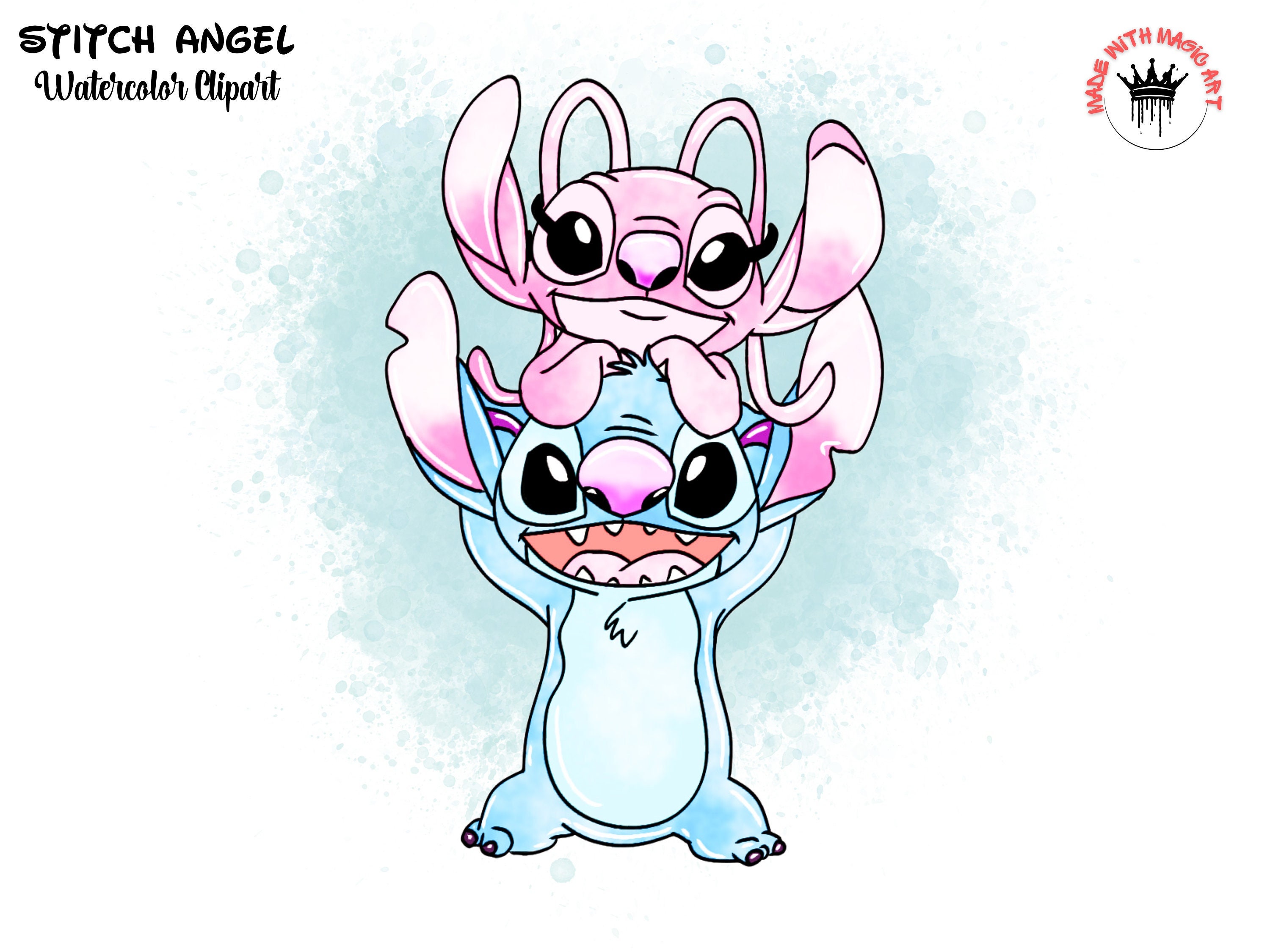 Stitch and Angel Watercolor Clipart, Stitch and Angel Png, Stitch ...
