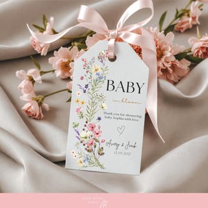 Wildflower Baby Shower Favor Tags: Editable Baby in Bloom Template (Digital Download)