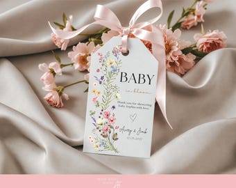 Wildflower Baby Shower Favor Tags: Editable Baby in Bloom Template (Digital Download)