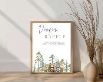 Woodland Baby Shower Diaper Raffle Sign: Greenery Animals (Digital Download)