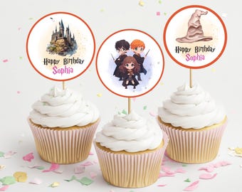 Wizard Cupcake Toppers: Magic School Birthday Party Decor (Digital Download, 2"x2")