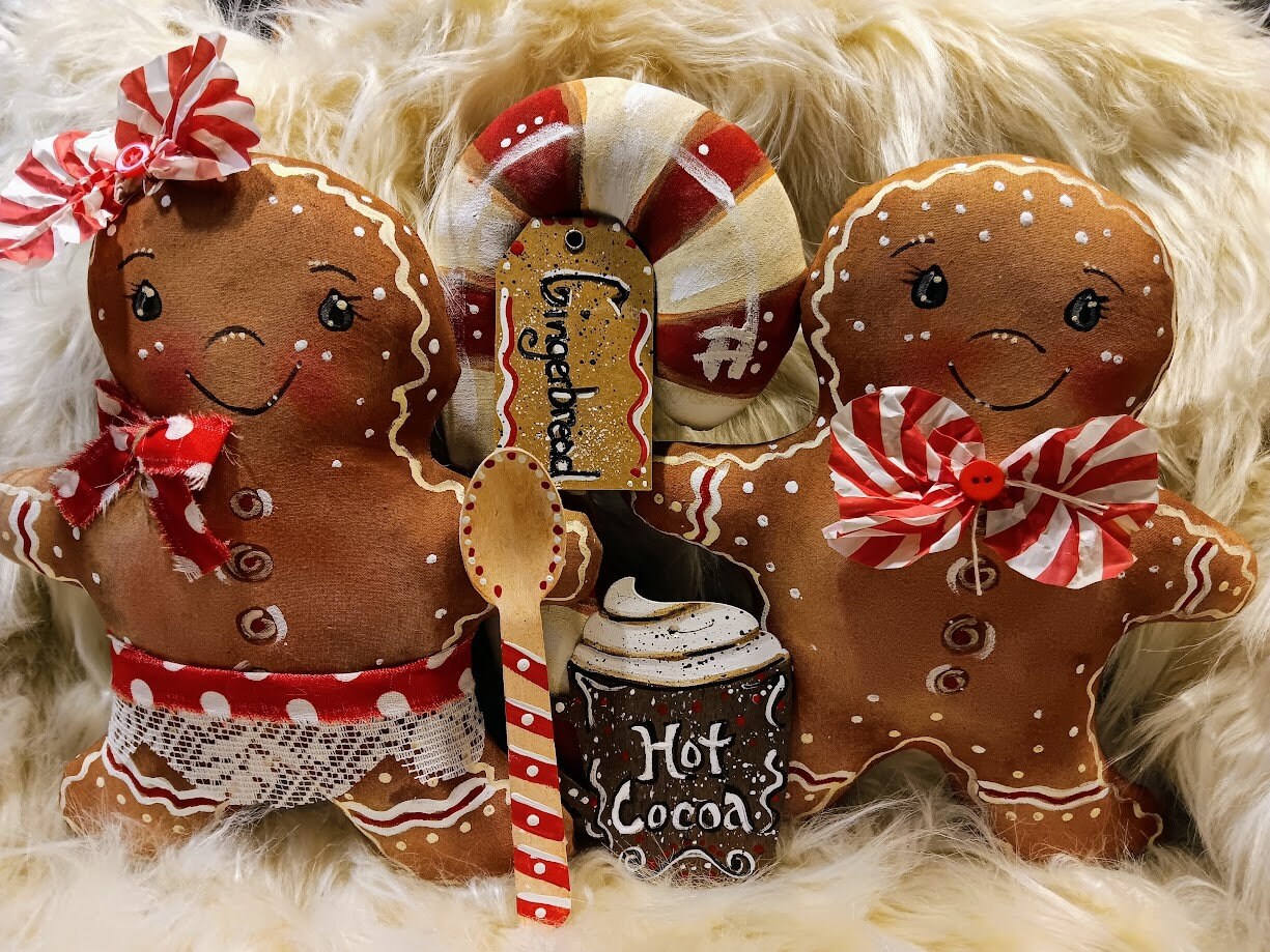 Primitive Gingerbread Boy and Girl With Folk Art Candy Canes Christmas ...
