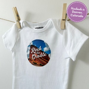 Red Rocks Bodysuit Rock the Cradle Bodysuit Red Rocks Amphitheater Baby Gift Red Rocks Romper Colorado Baby Gift image 1