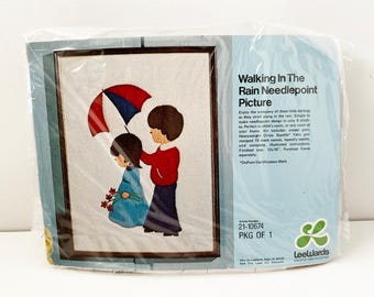 Vintage Crewelwork Kit: Walking in the Rain Needlepoint by LeeWards