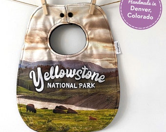 Yellowstone National Park Baby Gift - Yellowstone National Park Baby Bib - National Park Baby Gift - Oversized Baby Bib with Snaps