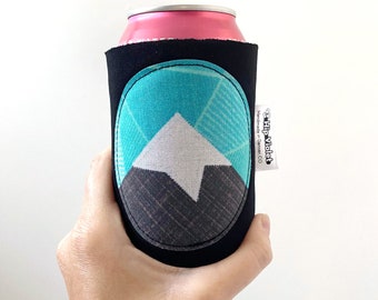 Teal Geometric Mountains Can Cooler - Mountain Gift - Mountain Can Kozy - Teal Mountain Gift