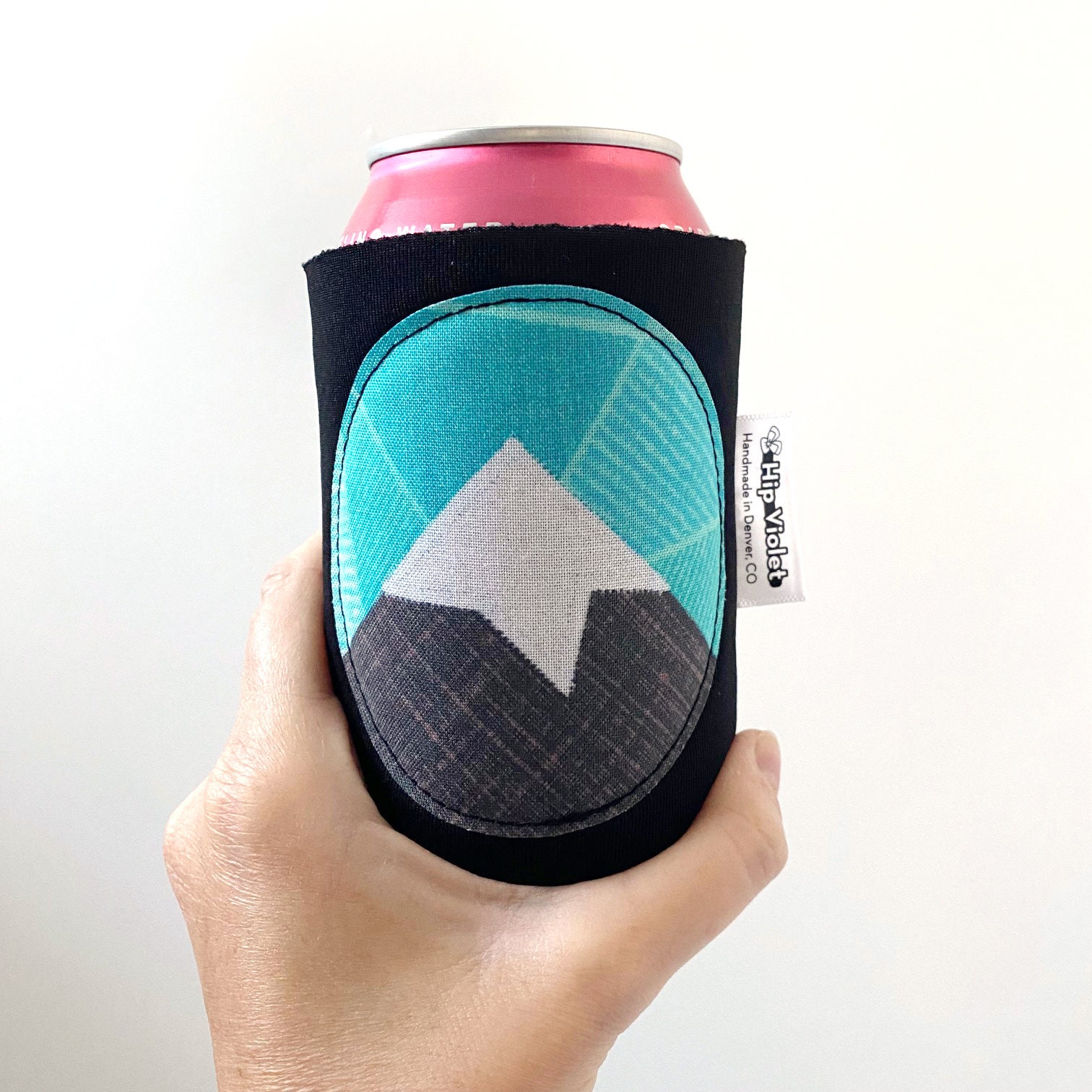 Teal Geometric Mountains Can Cooler - Mountain Gift - Mountain Can Kozy - Teal Mountain Gift
