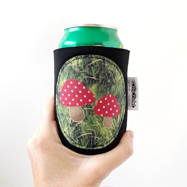 Red Polka Dot Mushroom Gift - Polka Dot Mushroom Can Cooler - Mushroom Birthday Gift - Mushroom Drink Cozy