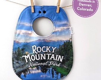 Rocky Mountain National Park Baby Gift - Rocky Mountain National Park Baby Bib - National Park Baby Gift - Oversize Bib with Snaps