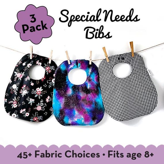 Special Needs Bib 3-Pack: Teen or Adult Size Bib, Cotton & Fleece Clothing Protector