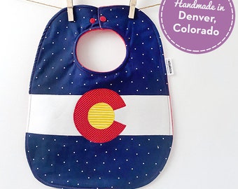 Colorado Baby Gift - Colorado Flag - Big Baby Bib with Snaps - Denver Baby Gift - Rocky Mountain Baby Shower - Toddler Sized Bib with Snaps