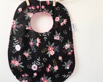 Baby Bib - Black Floral Baby Gift - Black and Pink Baby Bib - Baby Bib - Black Floral Nursery - Black Floral Baby Girl Gift