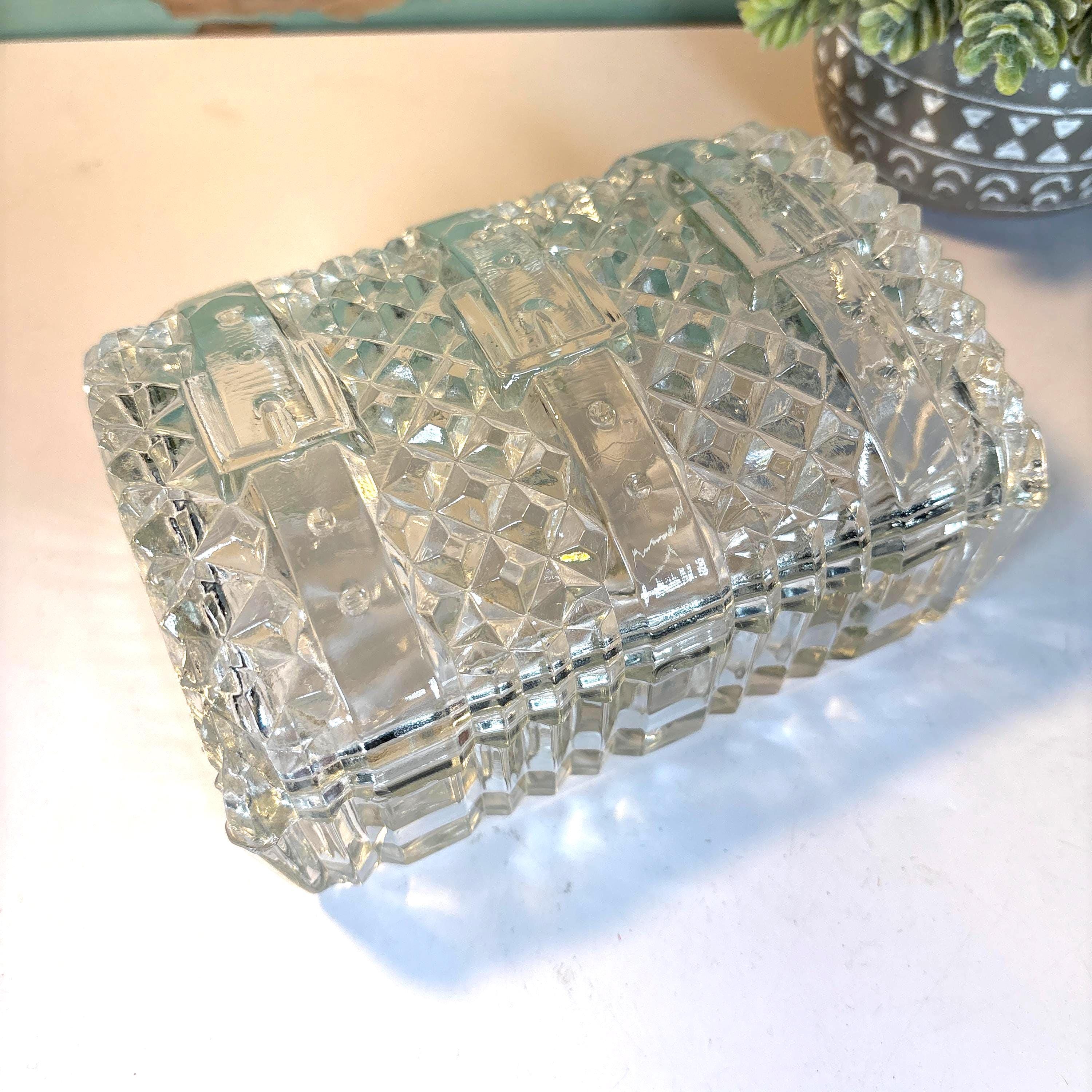 Vintage Akro Agate Treasure Chest Pressed Clear Glass Trinket Box