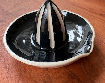 Antique Rainham Pottery Citrus Juicer: Black & White Ceramic Reamer