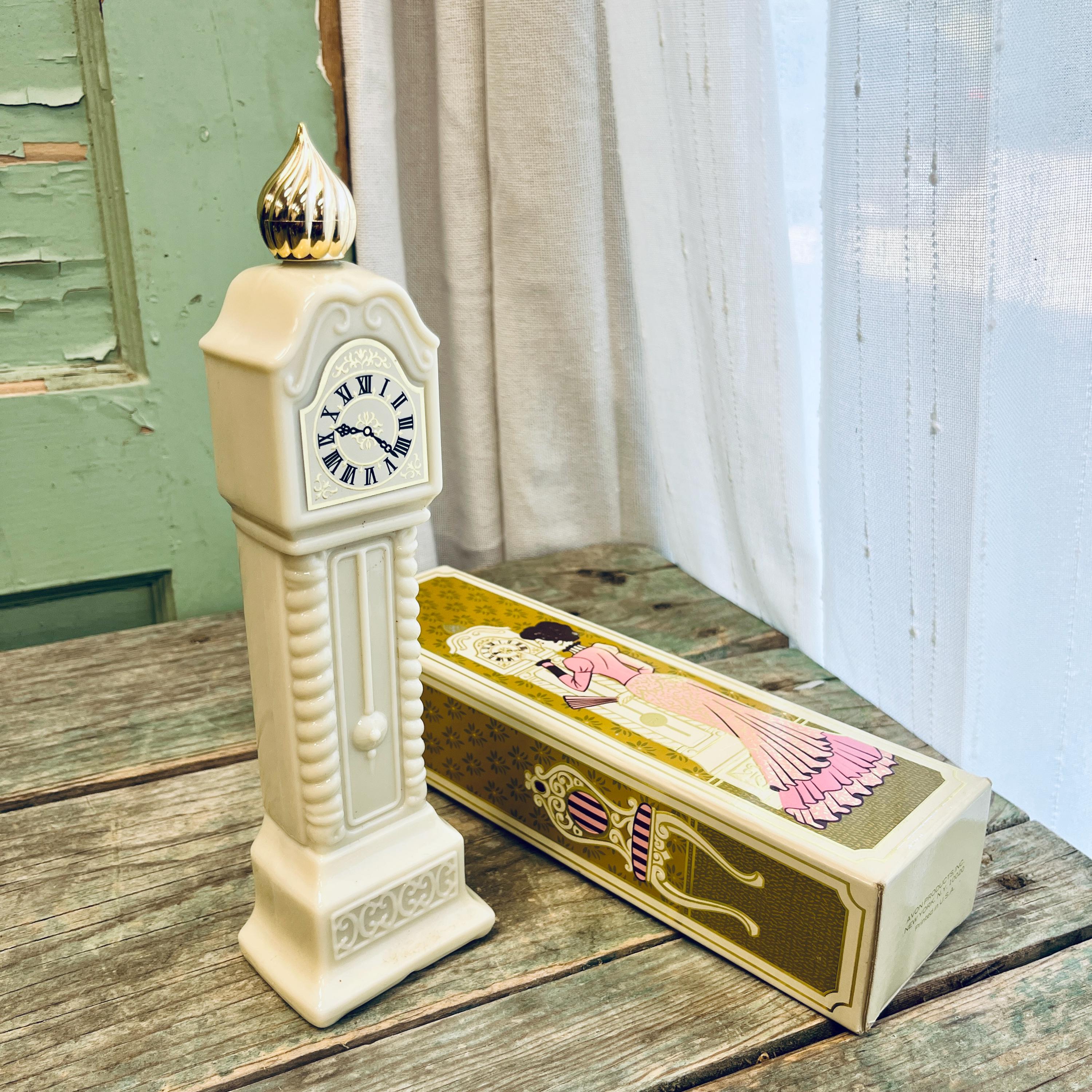 Vintage Avon Bottle: Grandfather Clock & Milk Glass Elephant