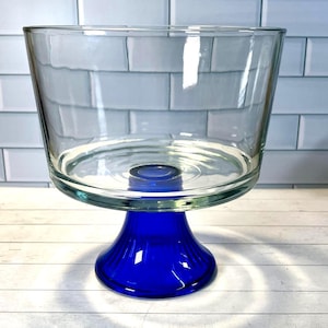 Anchor Hocking Cobalt Blue Footed Trifle Dish, Dessert Bowl, Fruit Bowl