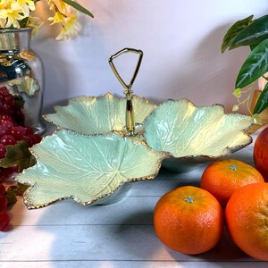 Bandeja vintage de cerámica californiana para frutas y frutos secos: bandeja para servir de mediados de siglo en verde menta.