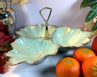 Vintage California Pottery Fruit & Nut Caddy: Mid-Century Modern Mint Green Serving Tray