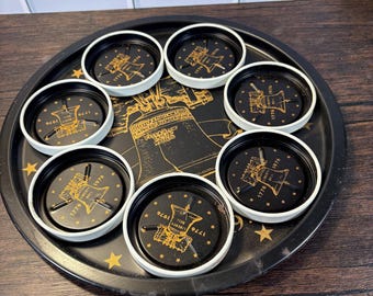 Vintage American Eagle Toleware Tray & Coaster Set - Patriotic Barware
