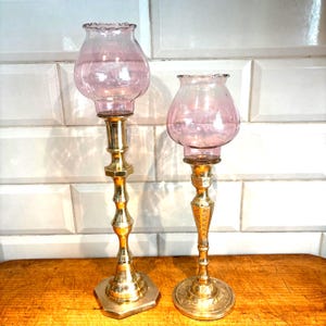 Portavelas de cristal vintage con forma de taza votiva, tulipán rosa estilo boho, 5,25 pulgadas.