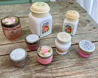 Vintage Avon Milk Glass Jars: Country Garden, Lilac, Rose (Sold Separately)