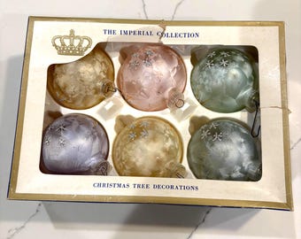 Vintage Imperial Collection Glass Christmas Ornaments,  Frosted Pastels, 3", Set of 6