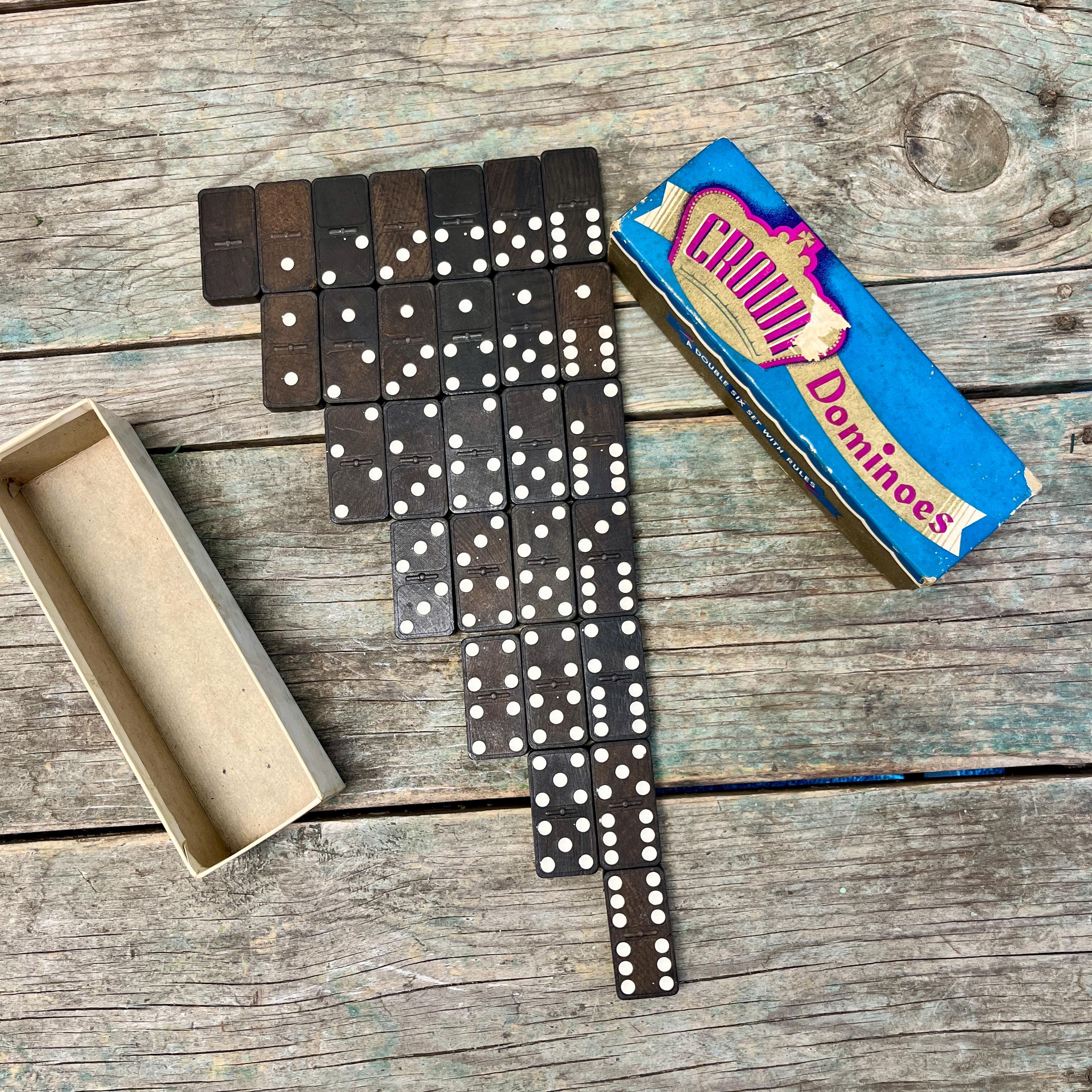 Vintage Crown Dominoes Set: Double Six Wood Game, USA Made - Etsy