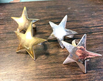 Vintage Star Napkin Rings: Gold & Silver Tone, Set of 4