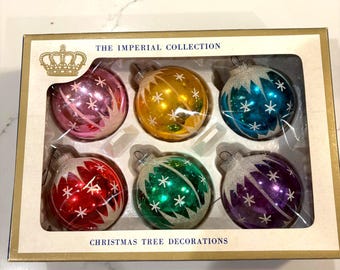 Vintage Sears Austria Glass Christmas Ornaments - Set of 6,  Imperial Collection 2.5"