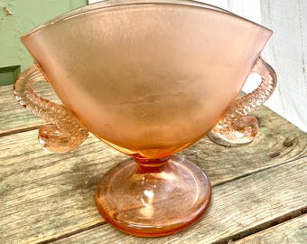Fenton Glass Pink Iridescent Vintage Vase with  Dolphin handles, 1960s, Stretched Glass Fan Vase FREE SHIPPING GUARANTEE