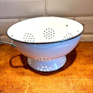 Vintage White Enamel Colander: Large Farmhouse Kitchen Decor