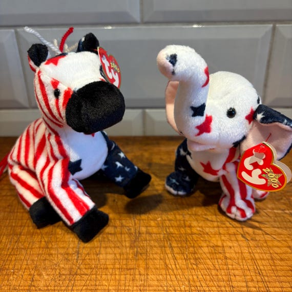 Ty Beanie Babies: Righty Elephant & Lefty Donkey - 2000 Republican