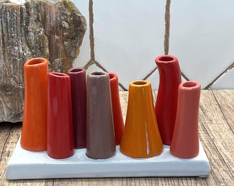 Chive Pooley 2 Ceramic Flower Vase | Modern Sculptural Bud Vase | 8-Tube Vase