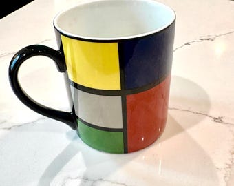 Vintage Taitù Venezia coffee mug featuring a geometric Piet Mondrian-inspired design