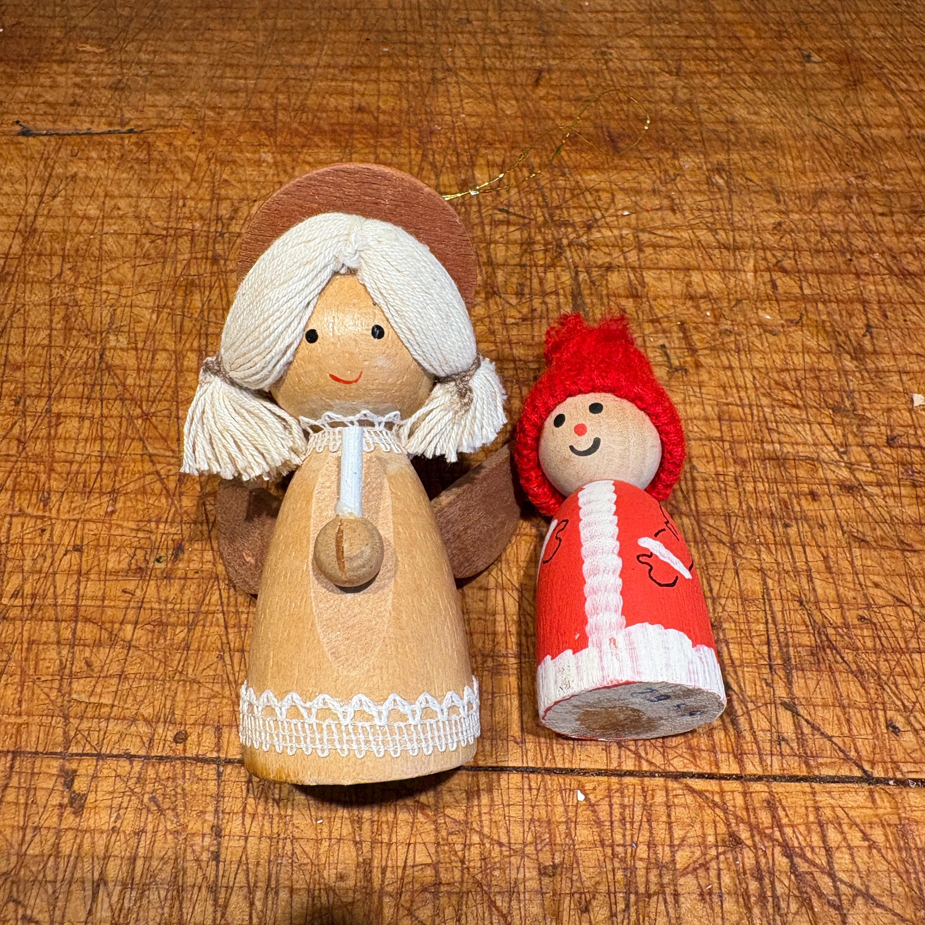 Vintage 1979 Hand-painted Wood Angel and Gnome Ornaments - Etsy