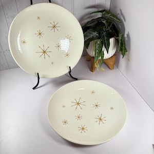 Midcentury Modern Royal Ironstone Dinner Plates: Star Glow, Set of 2