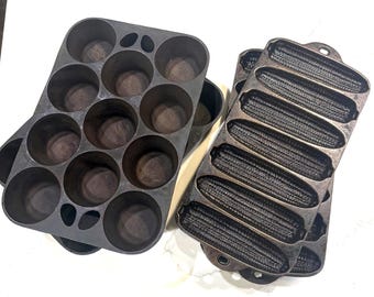 Vintage Griswold Muffin/Popover Pans, Cornbread Pans: 7-Ear Corn Stick Molds,