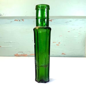 Antique Emerald Green Glass Bottle: 1890s Capers Bottle