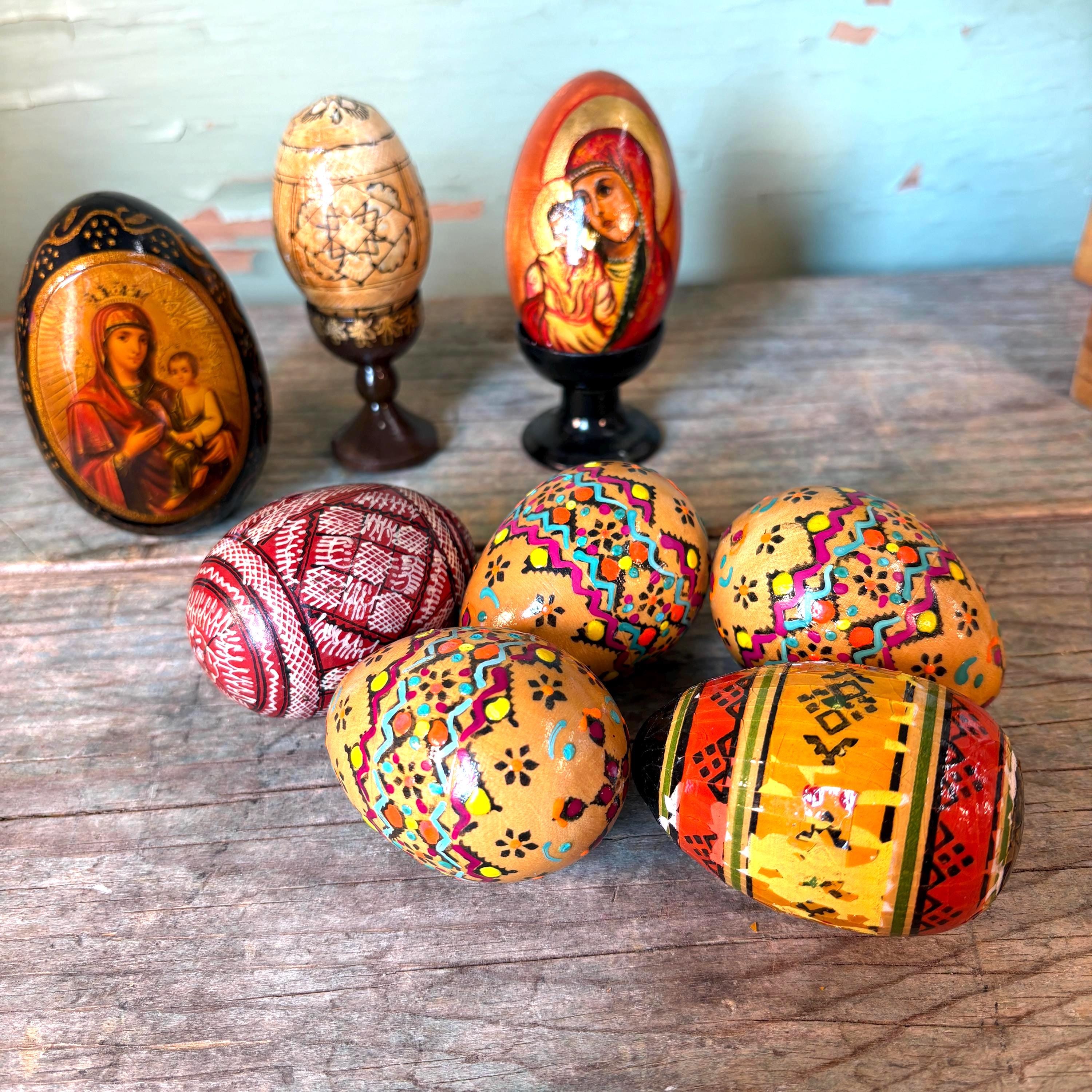 Handpainted Madonna & Child Wooden Egg: Russian/ukrainian Icon Art