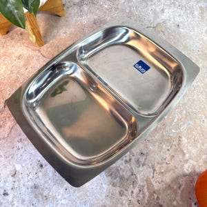 Vintage Cultura Bar tray, Stainless 18/8, Made in Sweden, Mirror Chrome Finish, Divided Tray, 1960s, original stickers