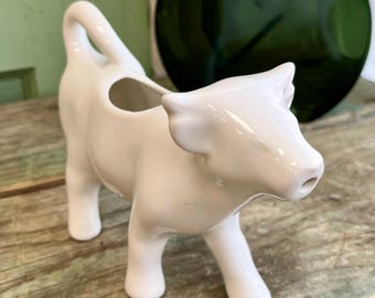 Vintage cow creamer, white cream pitcher, small planter. FREE DOMESTIC SHIPPING