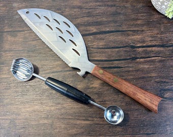 MCM Fish Knife, Stainless Steel Blade, Wood Handle & Ekco Melon Baller