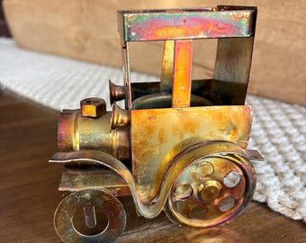 Vintage Brutalist Copper Model T Car Tea Light Holder