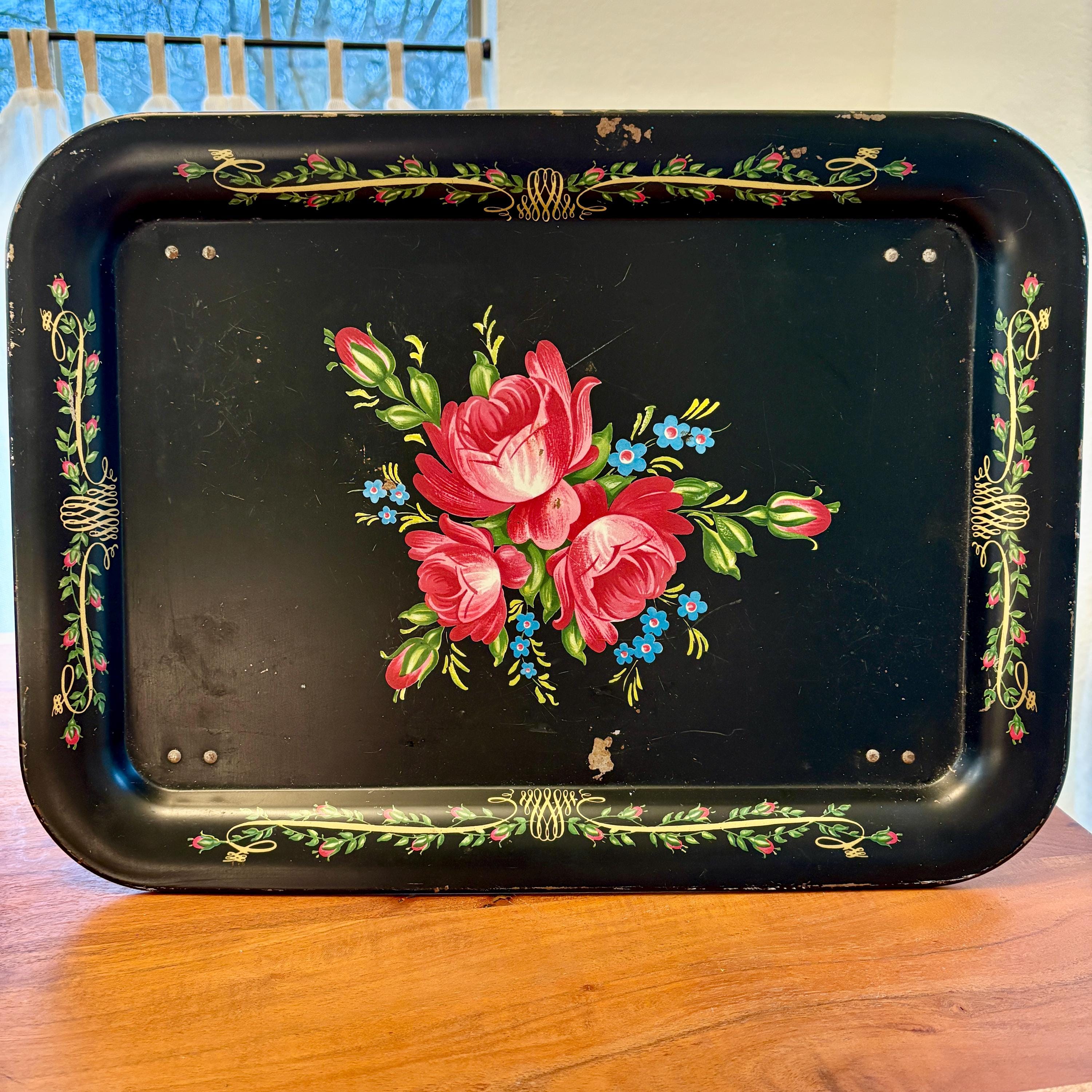 Black Toleware Trays - Etsy Black Toleware Trays - Etsy