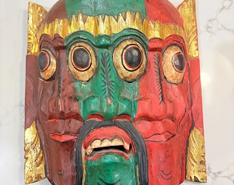 Vintage, Three-Faced Balinese Barong or Rangda demon mask