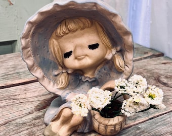 Vintage Bisque Porcelain Girl Figurine: 1960s Holly Hobbie Style