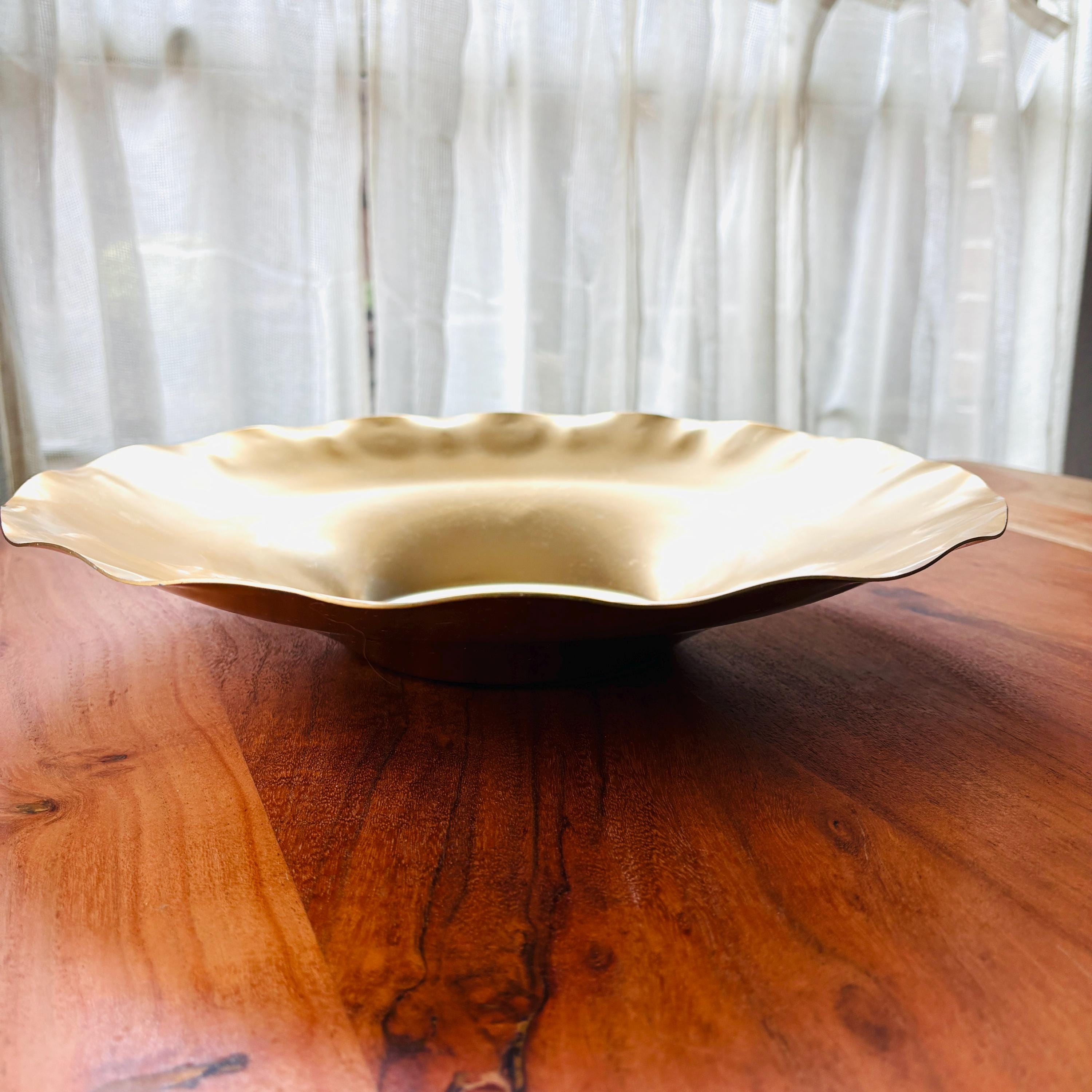 【専用】【美品】ジェニー・デヴェラー『フルーツボウル』 ヴィンテージミラーゴールドアルミボウル：大きなウェーブエッジ