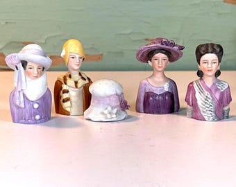 Vintage Avon 1980s American Fashion Lady Thimbles, 1983, 1984, Unbranded Spring Bonnet Thimble